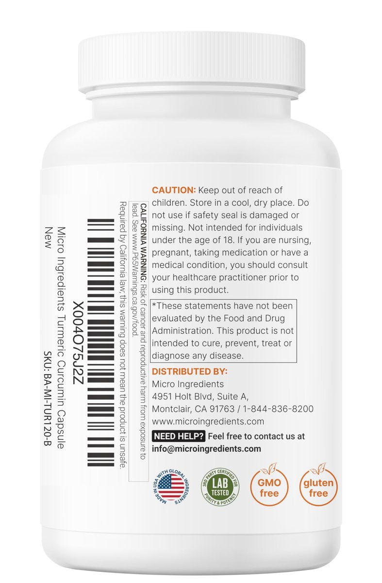 Micro Ingredients Reines Curcumin-Pulver 1.000 mg – 95 % Curcuminoide mit schwarzem Pfeffer & Ingwer – Hoch absorbierbar für Gelenk- & Antioxidans-Unterstützung* – Füllstofffrei, 120 vegane Kapseln