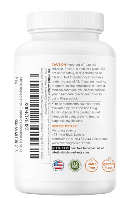 Micro Ingredients Reines Curcumin-Pulver 1.000 mg – 95 % Curcuminoide mit schwarzem Pfeffer & Ingwer – Hoch absorbierbar für Gelenk- & Antioxidans-Unterstützung* – Füllstofffrei, 120 vegane Kapseln