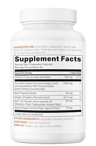 Micro Ingredients Reines Curcumin-Pulver 1.000 mg – 95 % Curcuminoide mit schwarzem Pfeffer & Ingwer – Hoch absorbierbar für Gelenk- & Antioxidans-Unterstützung* – Füllstofffrei, 120 vegane Kapseln