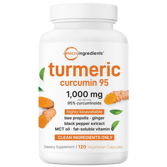 Micro Ingredients Reines Curcumin-Pulver 1.000 mg – 95 % Curcuminoide mit schwarzem Pfeffer & Ingwer – Hoch absorbierbar für Gelenk- & Antioxidans-Unterstützung* – Füllstofffrei, 120 vegane Kapseln