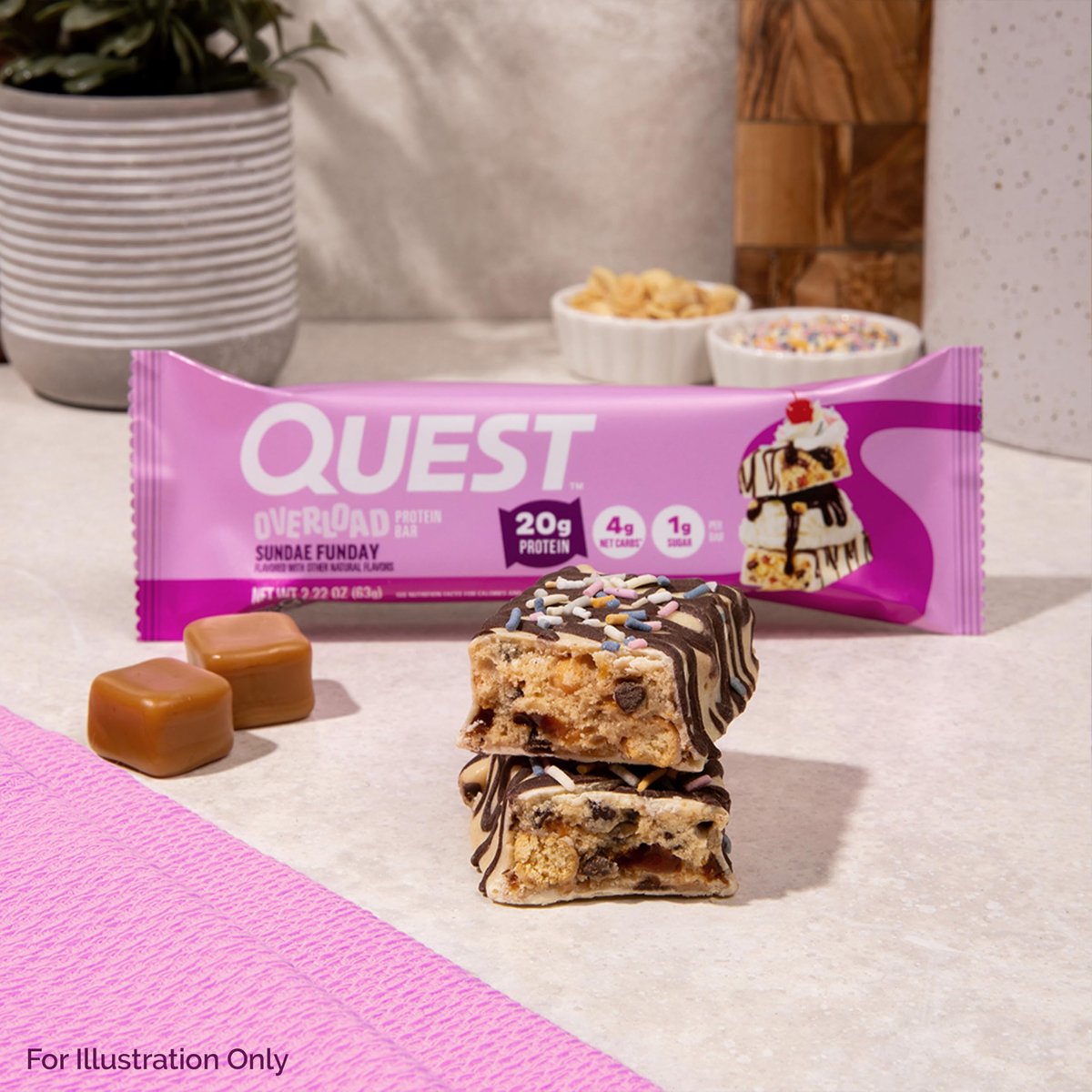 Quest Nutrition Overload Protein Riegel Sundae Funday – 20g Protein, 1g Zucker, 4g Netto-Kohlenhydrate, glutenfrei, 12er-Pack