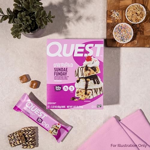 Quest Nutrition Overload Protein Riegel Sundae Funday – 20g Protein, 1g Zucker, 4g Netto-Kohlenhydrate, glutenfrei, 12er-Pack
