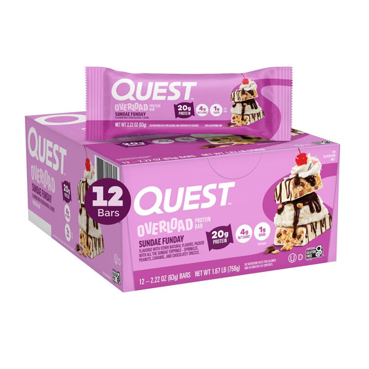 Quest Nutrition Overload Protein Riegel Sundae Funday – 20g Protein, 1g Zucker, 4g Netto-Kohlenhydrate, glutenfrei, 12er-Pack