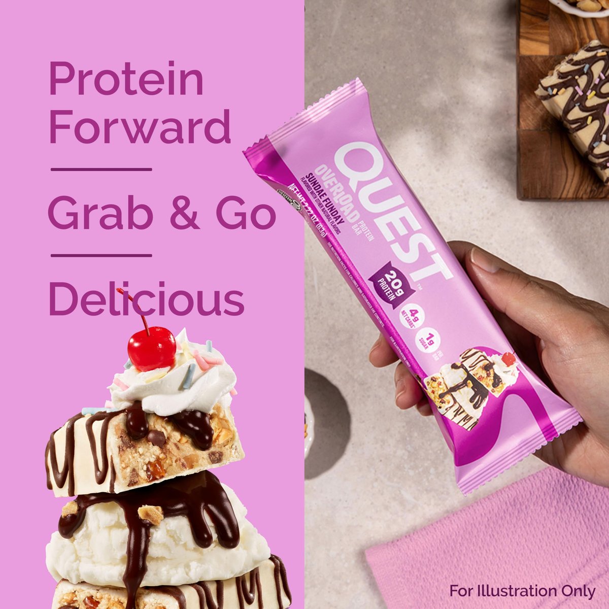 Quest Nutrition Overload Protein Riegel Sundae Funday – 20g Protein, 1g Zucker, 4g Netto-Kohlenhydrate, glutenfrei, 12er-Pack