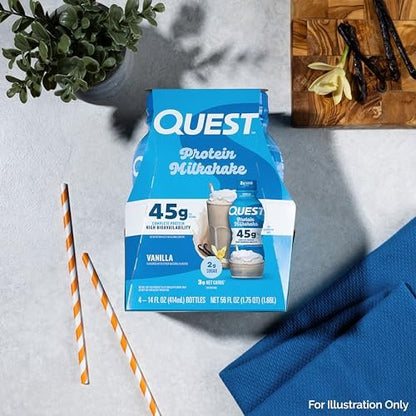 Quest Nutrition Vanille Protein-Shake – 45g Protein, 2g Zucker, 3g Netto-Kohlenhydrate, trinkfertig, glutenfrei, 4er-Pack