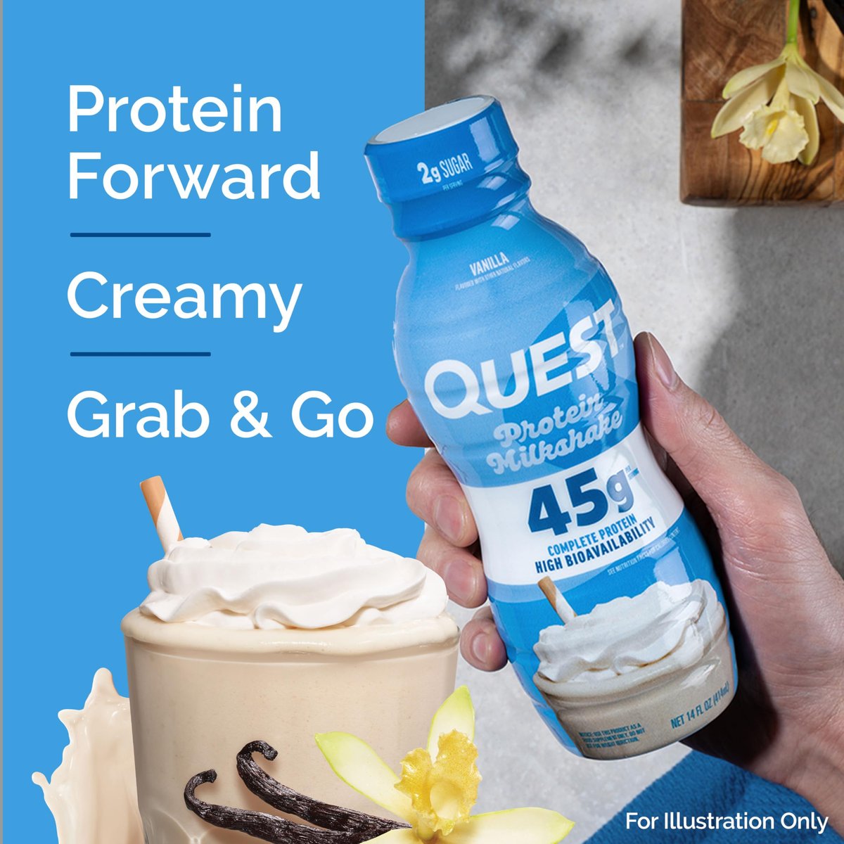 Quest Nutrition Vanille Protein-Shake – 45g Protein, 2g Zucker, 3g Netto-Kohlenhydrate, trinkfertig, glutenfrei, 4er-Pack