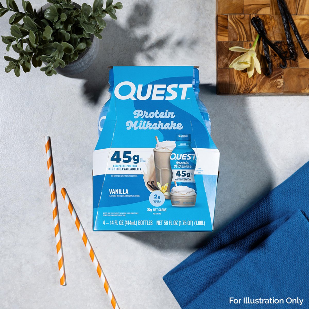Quest Nutrition Vanille Protein-Shake – 45g Protein, 2g Zucker, 3g Netto-Kohlenhydrate, trinkfertig, glutenfrei, 4er-Pack