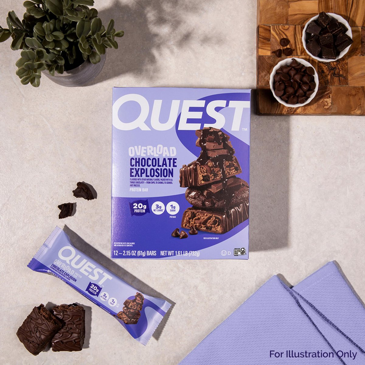 Quest Nutrition Overload Protein Riegel, Chocolate Explosion, 20g Protein, 1g Zucker, 3g Netto-Kohlenhydrate, glutenfrei, 12er Pack