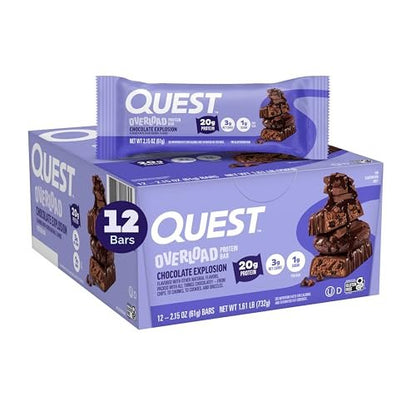Quest Nutrition Overload Protein Riegel, Chocolate Explosion, 20g Protein, 1g Zucker, 3g Netto-Kohlenhydrate, glutenfrei, 12er Pack