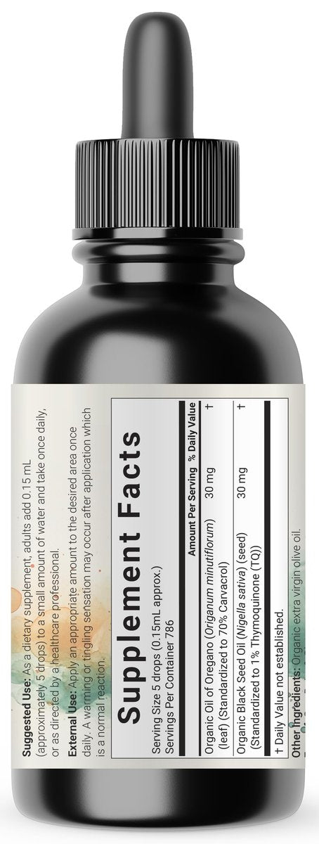 Bio Oregano Öl mit Schwarzkümmelöl, 118 ml | 2-in-1 Pipette | Hochwirksame flüssige Tropfen mit Carvacrol & Thymoquinon | Natürliches pflanzliches Nahrungsergänzungsmittel | Vegan, pflanzlich, ohne Gentechnik