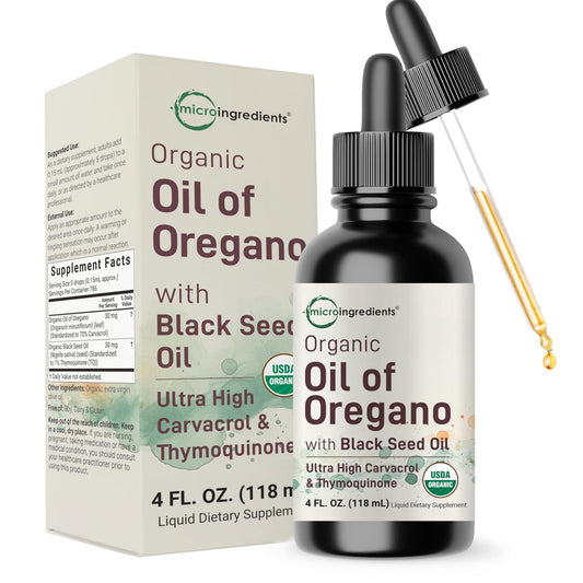 Bio Oregano Öl mit Schwarzkümmelöl, 118 ml | 2-in-1 Pipette | Hochwirksame flüssige Tropfen mit Carvacrol & Thymoquinon | Natürliches pflanzliches Nahrungsergänzungsmittel | Vegan, pflanzlich, ohne Gentechnik