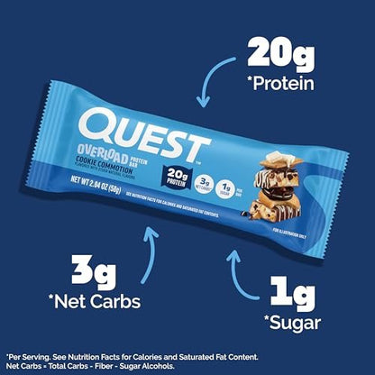 Quest Nutrition Overload Protein Riegel, Cookie Commotion, 20g Protein, 1g Zucker, 3g Netto-Kohlenhydrate, Glutenfrei, 12er Pack