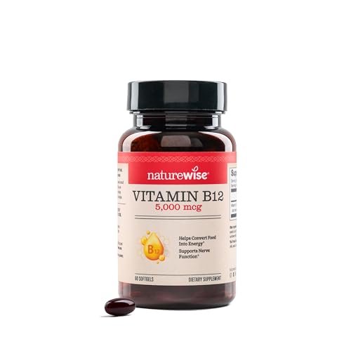 NatureWise Vitamin B12 5000 mcg – Extra Stärke – Nahrungsergänzung für Energie, geistige Klarheit und Nervensystem – leicht zu schlucken, soja- und glutenfrei, nicht-GVO – 60 Softgels