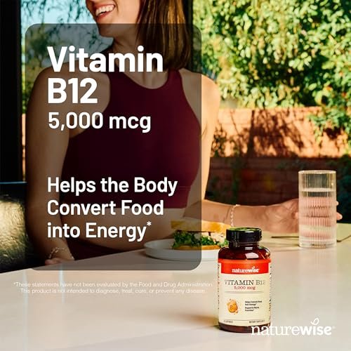 NatureWise Vitamin B12 5000 mcg – Extra Stärke – Nahrungsergänzung für Energie, geistige Klarheit und Nervensystem – leicht zu schlucken, soja- und glutenfrei, nicht-GVO – 60 Softgels