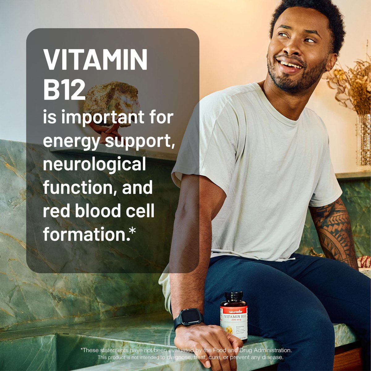 NatureWise Vitamin B12 5000 mcg – Extra Stärke – Nahrungsergänzung für Energie, geistige Klarheit und Nervensystem – leicht zu schlucken, soja- und glutenfrei, nicht-GVO – 60 Softgels