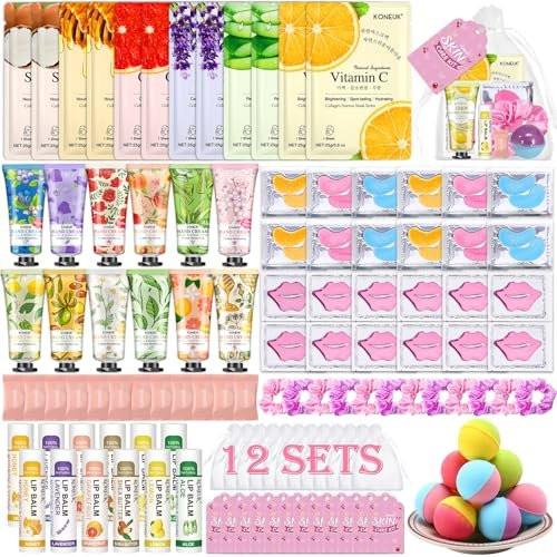 KONEUK 120-teiliges Spa-Party-Set für Frauen – Gesichtsmasken, Handcreme, Lippenbalsam, Augenpads, Lippenmasken und Fußbadebomben – Ideale Geburtstags- und Übernachtungs-Party-Geschenke