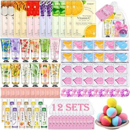 KONEUK 120-teiliges Spa-Party-Set für Frauen – Gesichtsmasken, Handcreme, Lippenbalsam, Augenpads, Lippenmasken und Fußbadebomben – Ideale Geburtstags- und Übernachtungs-Party-Geschenke