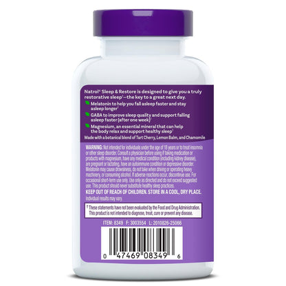 Natrol Schlaf & Erholung Kapseln – Ruhiger Schlaf mit Magnesiumglycinat, GABA, Melatonin 5mg und pflanzlicher Mischung, 30-Tage-Vorrat
