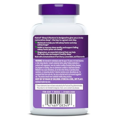 Natrol Schlaf & Erholung Kapseln – Ruhiger Schlaf mit Magnesiumglycinat, GABA, Melatonin 5mg und pflanzlicher Mischung, 30-Tage-Vorrat