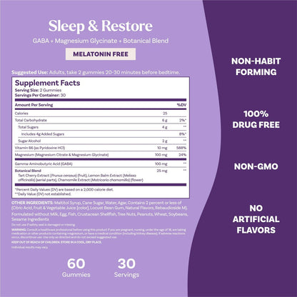 Natrol Sleep & Restore Magnesium Glycinat-Gummies – Melatoninfreies Schlafmittel für Erwachsene, Kirschgeschmack, 60 Stück (30 Tage Vorrat)