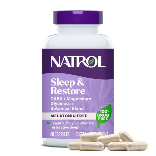 Natrol Sleep & Restore Kapseln mit Magnesiumglycinat 100 mg, GABA – Für erholsamen Schlaf, Melatoninfrei, 30-Tage-Vorrat