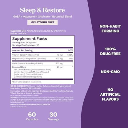 Natrol Sleep & Restore Kapseln mit Magnesiumglycinat 100 mg, GABA – Für erholsamen Schlaf, Melatoninfrei, 30-Tage-Vorrat