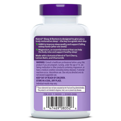 Natrol Sleep & Restore Kapseln mit Magnesiumglycinat 100 mg, GABA – Für erholsamen Schlaf, Melatoninfrei, 30-Tage-Vorrat