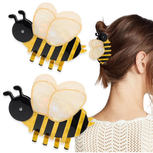 2 Stück Honigbiene Haarklammer Clip Biene Haarklammer Niedliches Acetat Tierkopfschmuck Mode Anti-Rutsch Bienenhaarnadel Lustiges Haaraccessoire für Frauen Mädchen Styling Dickes Haar Frisur Dekoration (2 Größen)