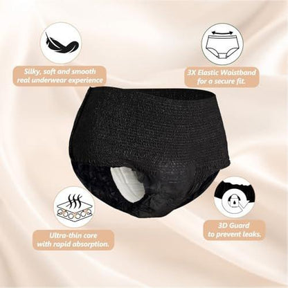 MOLLIS Einweg-Periode-Unterwäsche für Frauen, Wochenbett-Höschen, Inkontinenz-Pantys für starke Blutung, auslaufsicher, unparfümiert, Schwarz, XXLarge, 8 Stück