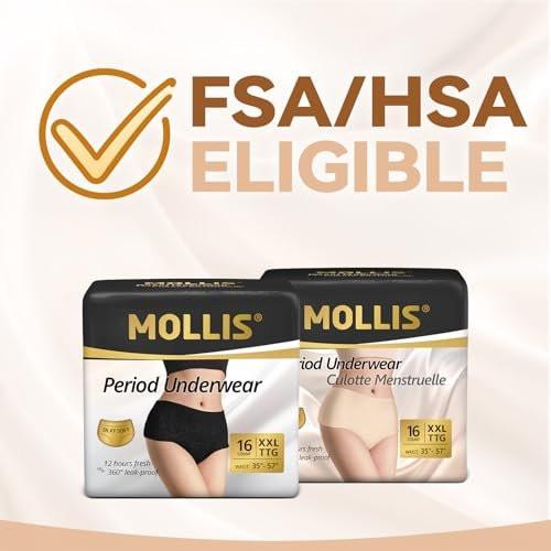 MOLLIS Einweg-Periode-Unterwäsche für Frauen, Wochenbett-Höschen, Inkontinenz-Pantys für starke Blutung, auslaufsicher, unparfümiert, Schwarz, XXLarge, 8 Stück