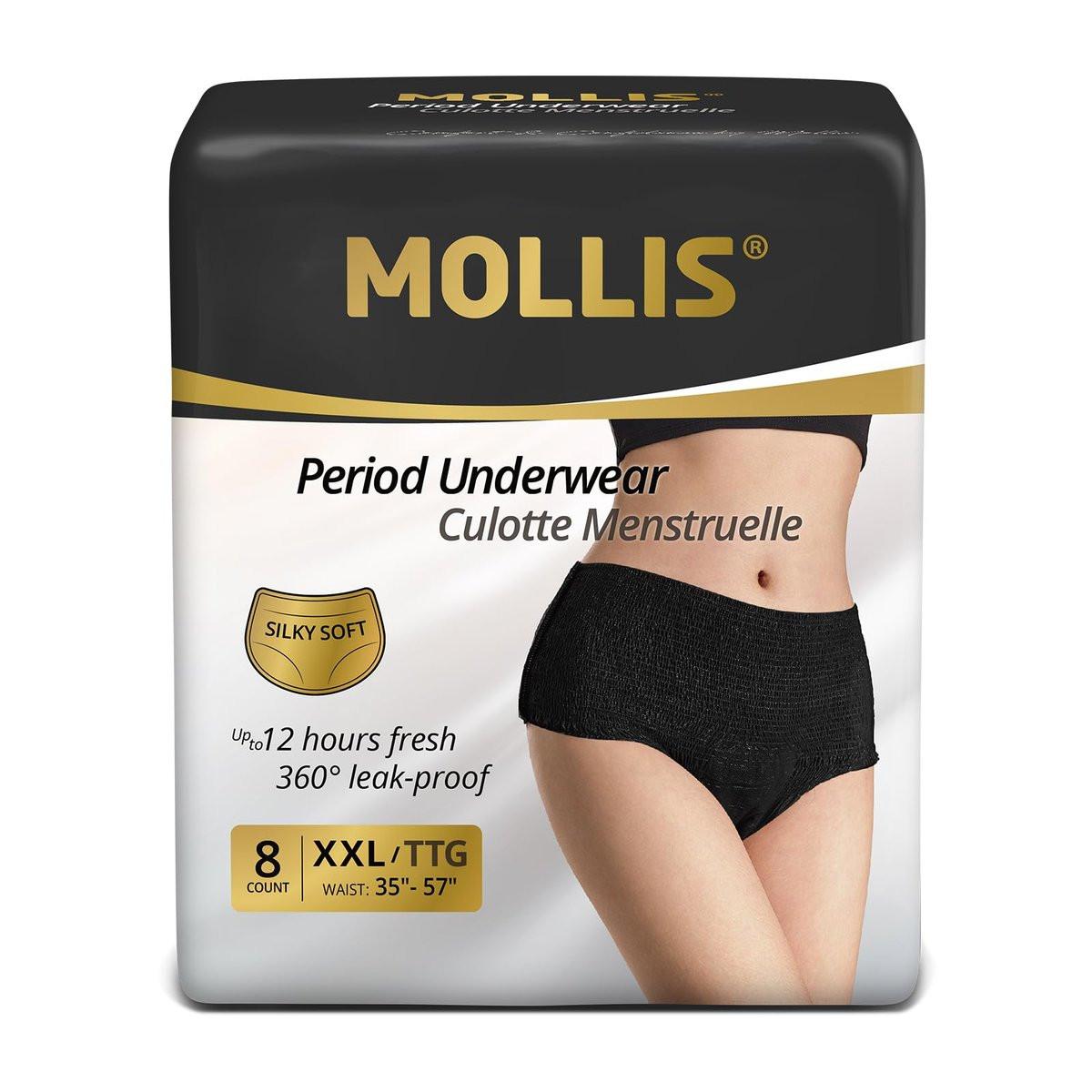MOLLIS Einweg-Periode-Unterwäsche für Frauen, Wochenbett-Höschen, Inkontinenz-Pantys für starke Blutung, auslaufsicher, unparfümiert, Schwarz, XXLarge, 8 Stück
