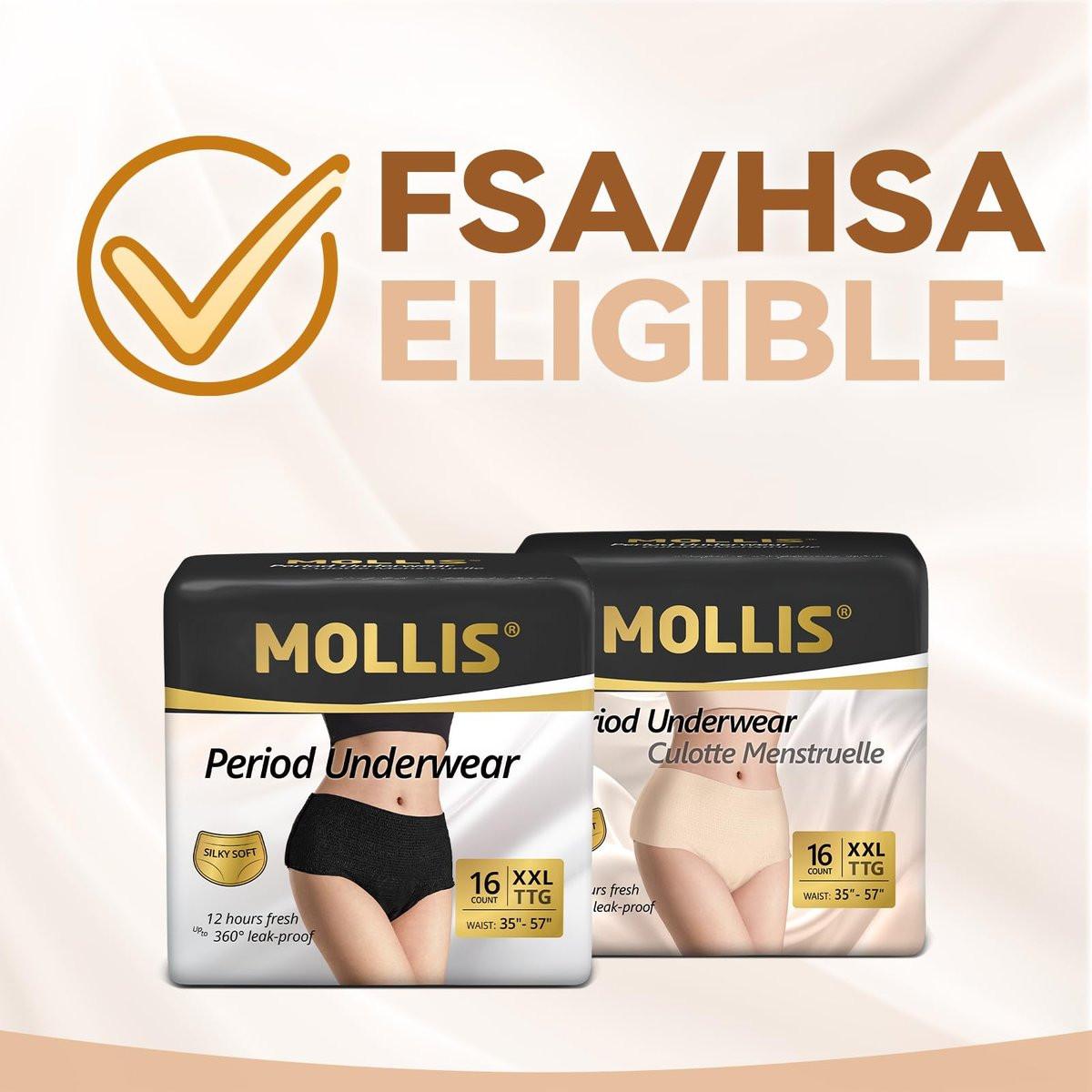 MOLLIS Einweg-Periode-Unterwäsche für Frauen, Wochenbett-Höschen, Inkontinenz-Pantys für starke Blutung, auslaufsicher, unparfümiert, Schwarz, XXLarge, 8 Stück