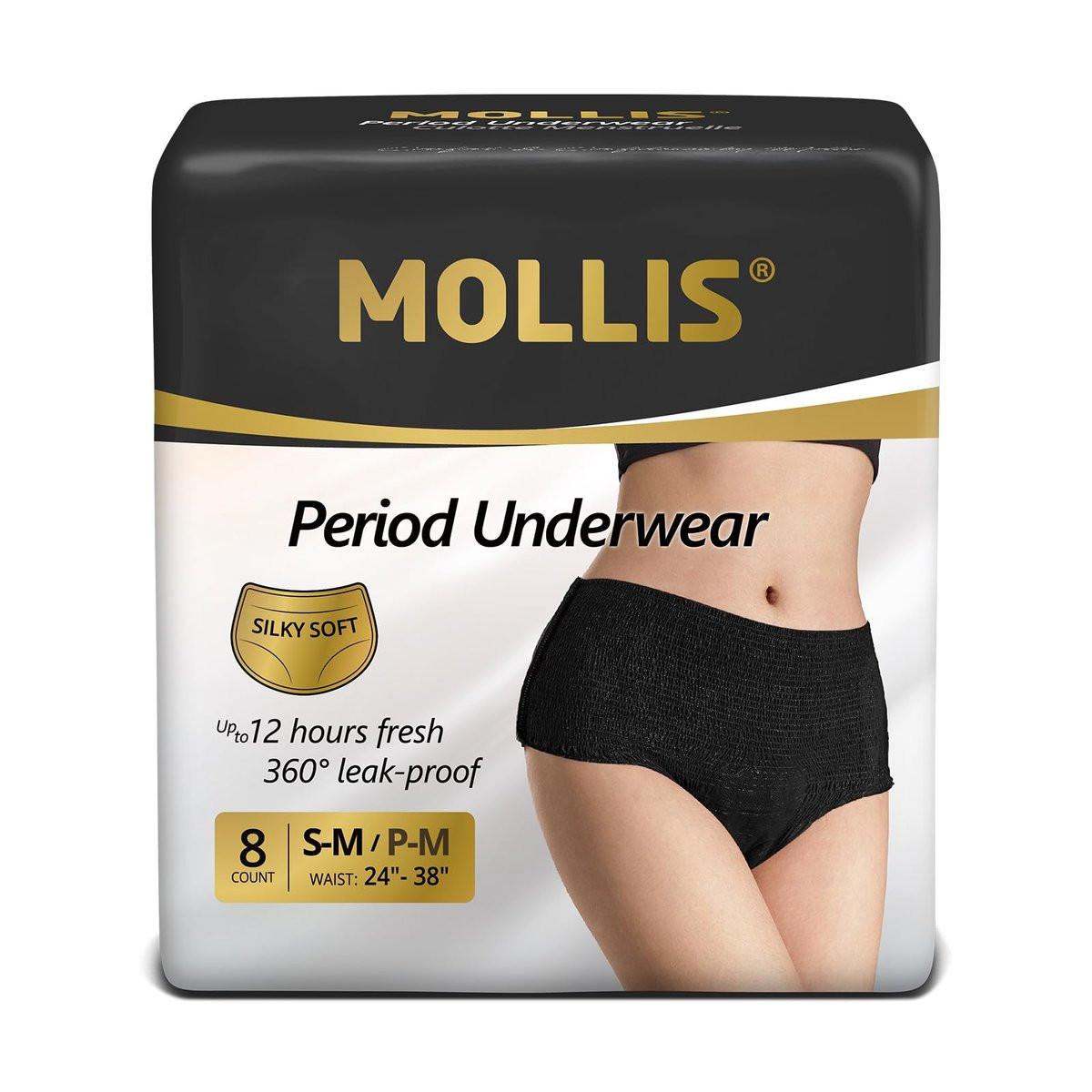 MOLLIS Einweg-Periode-Unterwäsche für Frauen, Postpartum-Höschen, Wochenbett-Slips, auslaufsicher bei starkem Blutfluss, unparfümiert, Schwarz, Small/Medium, 8 Stück
