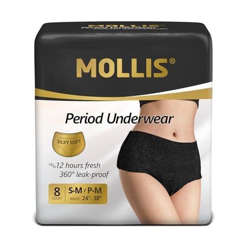MOLLIS Einweg-Periode-Unterwäsche für Frauen, Postpartum-Höschen, Wochenbett-Slips, auslaufsicher bei starkem Blutfluss, unparfümiert, Schwarz, Small/Medium, 8 Stück