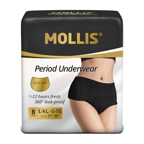 MOLLIS Einweg-Periode-Unterwäsche für Frauen, Postpartale Höschen, Schwangerschafts-Slips, auslaufsicher, schwarz, L/XL, 8 Stück