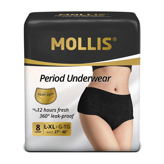 MOLLIS Einweg-Periode-Unterwäsche für Frauen, Postpartale Höschen, Schwangerschafts-Slips, auslaufsicher, schwarz, L/XL, 8 Stück