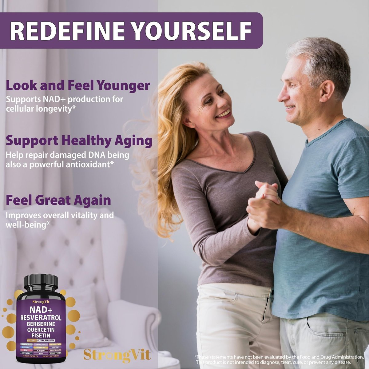 NAD Resveratrol Supplement für Frauen & Männer – Unterstützt Zellgesundheit, Energie & gesundes Altern – Fortschrittliche Formel, Drittanbieter-Labortests in den USA (60 Kapseln)