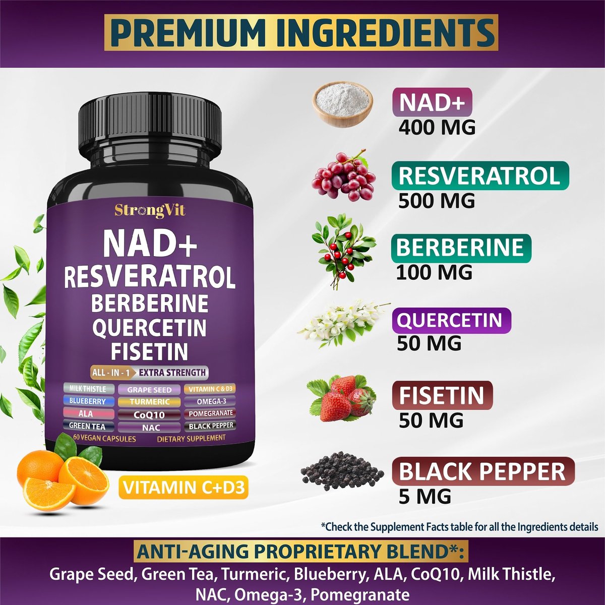 NAD Resveratrol Supplement für Frauen & Männer – Unterstützt Zellgesundheit, Energie & gesundes Altern – Fortschrittliche Formel, Drittanbieter-Labortests in den USA (60 Kapseln)