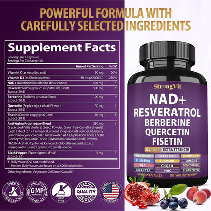 NAD Resveratrol Supplement für Frauen & Männer – Unterstützt Zellgesundheit, Energie & gesundes Altern – Fortschrittliche Formel, Drittanbieter-Labortests in den USA (60 Kapseln)