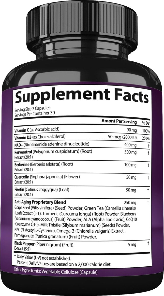 NAD Resveratrol Supplement für Frauen & Männer – Unterstützt Zellgesundheit, Energie & gesundes Altern – Fortschrittliche Formel, Drittanbieter-Labortests in den USA (60 Kapseln)