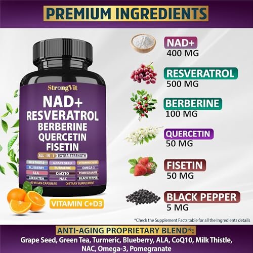 NAD Resveratrol Supplement für Frauen & Männer – Unterstützt Zellgesundheit, Energie & gesundes Altern – Fortschrittliche Formel, Drittanbieter-Labortests in den USA (60 Kapseln)