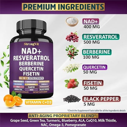 NAD Resveratrol Supplement für Frauen & Männer – Unterstützt Zellgesundheit, Energie & gesundes Altern – Fortschrittliche Formel, Drittanbieter-Labortests in den USA (60 Kapseln)