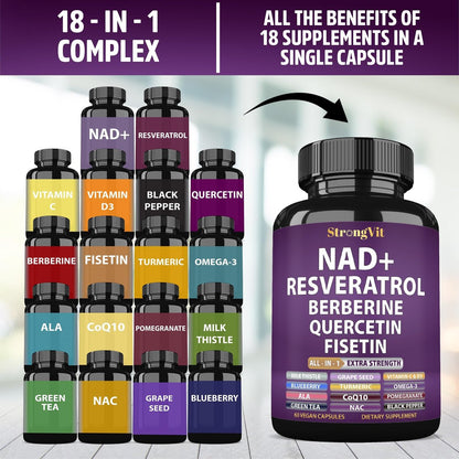 NAD Resveratrol Supplement für Frauen & Männer – Unterstützt Zellgesundheit, Energie & gesundes Altern – Fortschrittliche Formel, Drittanbieter-Labortests in den USA (60 Kapseln)