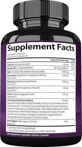 NAD Resveratrol Supplement für Frauen & Männer – Unterstützt Zellgesundheit, Energie & gesundes Altern – Fortschrittliche Formel, Drittanbieter-Labortests in den USA (60 Kapseln)