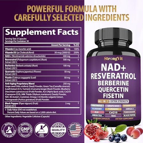 NAD Resveratrol Supplement für Frauen & Männer – Unterstützt Zellgesundheit, Energie & gesundes Altern – Fortschrittliche Formel, Drittanbieter-Labortests in den USA (60 Kapseln)