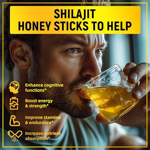 Shilajit Honigsticks mit Bio-Safran, 85+ Spurenelemente, 75%+ Fulvinsäure, Steigert kognitive Funktionen, Energie & Kraft, 30 Sticks