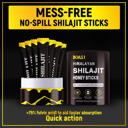 Shilajit Honigsticks mit Bio-Safran, 85+ Spurenelemente, 75%+ Fulvinsäure, Steigert kognitive Funktionen, Energie & Kraft, 30 Sticks