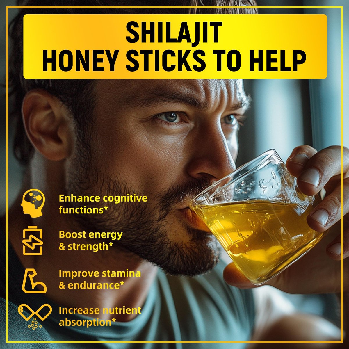 Shilajit Honigsticks mit Bio-Safran, 85+ Spurenelemente, 75%+ Fulvinsäure, Steigert kognitive Funktionen, Energie & Kraft, 30 Sticks
