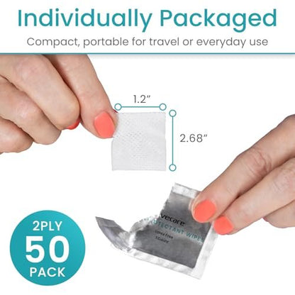 Vivecare Skin Prep Wipes (50 Stück) – Sterile Schutzbarriere & Alkoholtücher für Klebstoff – Medizinische Hautvorbereitungspads zur Erzeugung einer Schutzschicht zwischen Haut und Befestigung – für Stoma, IV und Klebstoff