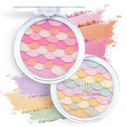 Color Nymph Powder Blush & Highlighter Makeup Set | Mehrzweck-Highlighter-Palette | Hochpigmentiertes, sanft schimmerndes Gesichts-Blushen-Puder-Palette | Vegan & Tierversuchsfrei, Mermaid Make-up Design